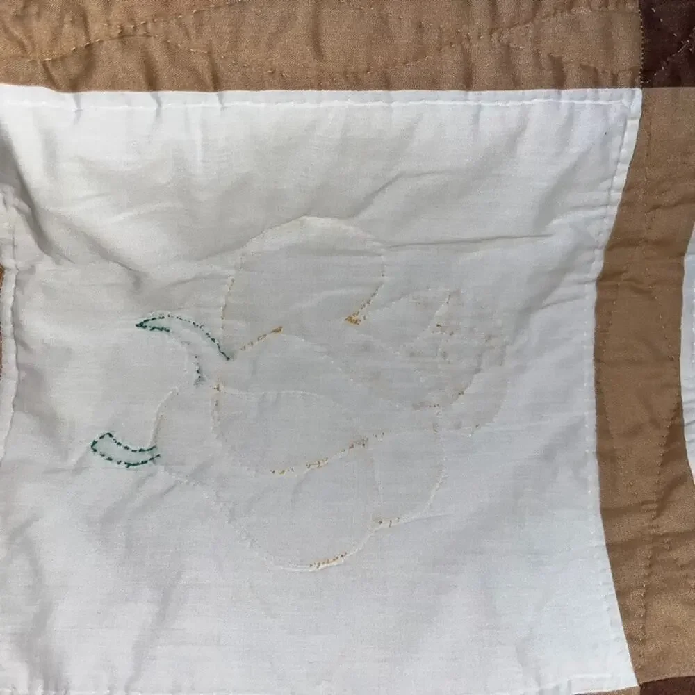 Vtg Queen Quilt Embroidered Rose Motif Patchwork Made By Arline Myers 109x38